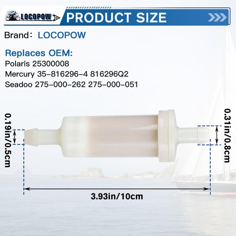LOCOPOW 5/16 Inline Fuel Filter for Mercury 35-816296-4 816296Q2 Quick Silver Polaris 2530008 Sea Doo 275000051 275000262 Sierra 18-7830 0398327 30-200hp Marine Boat Small Iline 2Pcs - Image 2